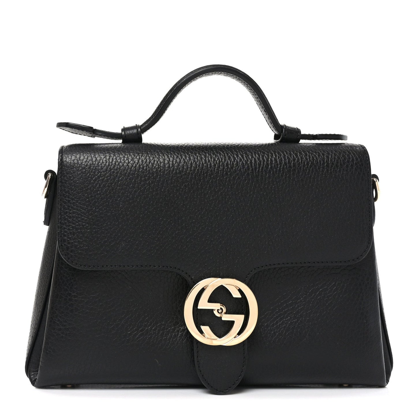 Dollar Calfskin Interlocking G Top Handle Shoulder Bag Black
