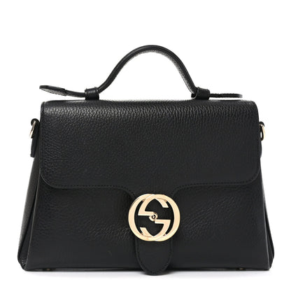 Dollar Calfskin Interlocking G Top Handle Shoulder Bag Black