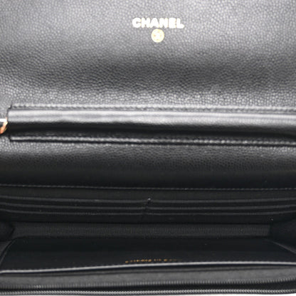 Caviar Quilted Crystal CC Wallet On Chain WOC Black