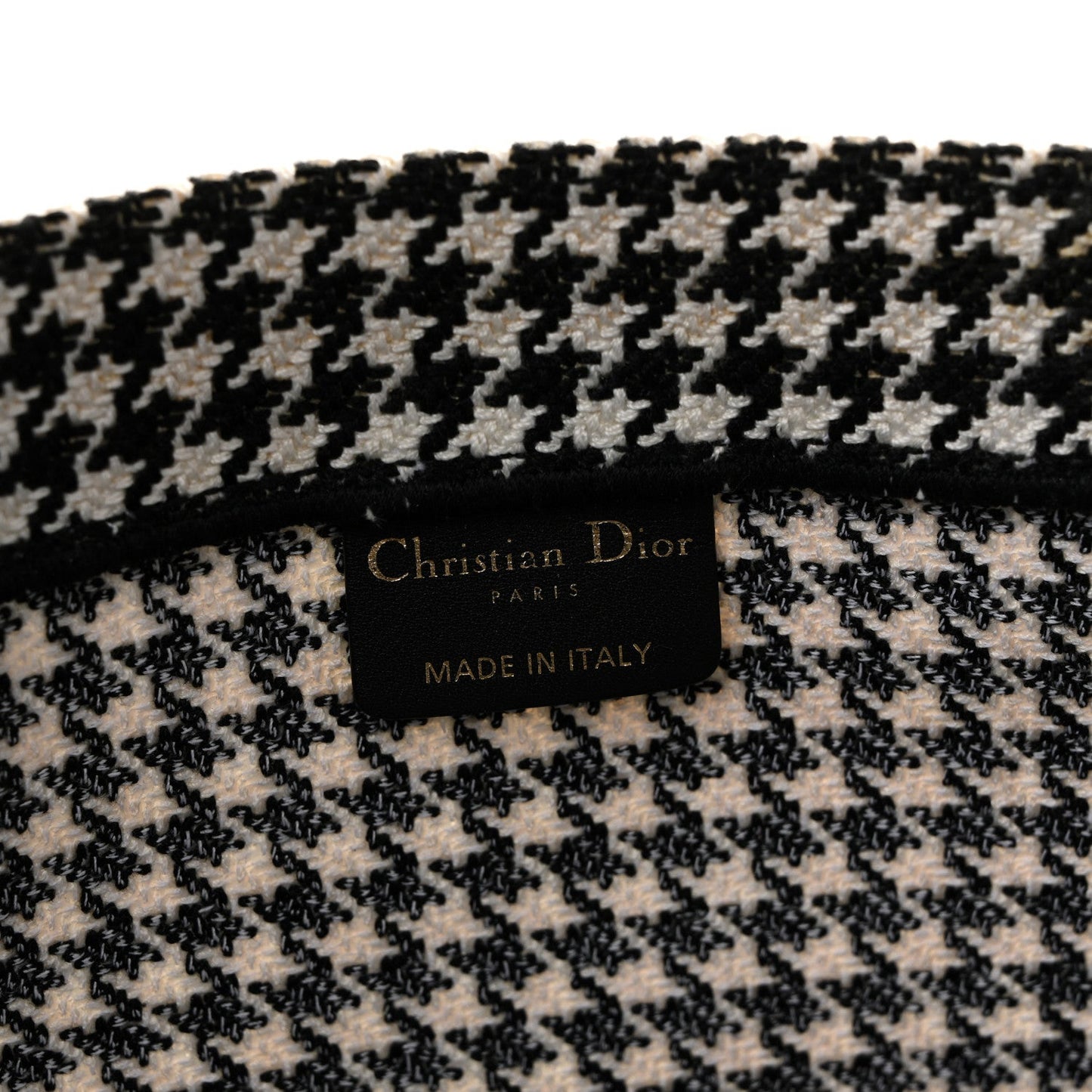 Canvas Houndstooth Embroidered Large Book Tote Black White