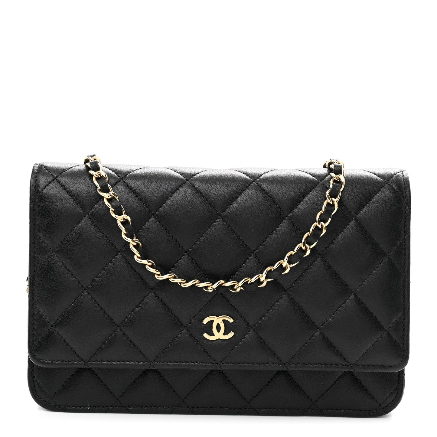 Lambskin Quilted Wallet On Chain WOC Black