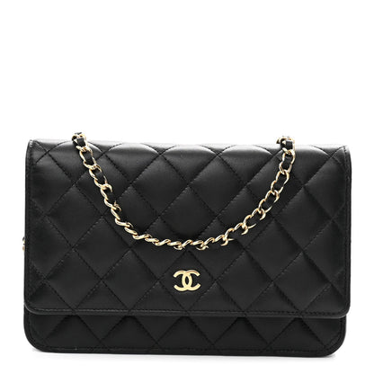 Lambskin Quilted Wallet On Chain WOC Black