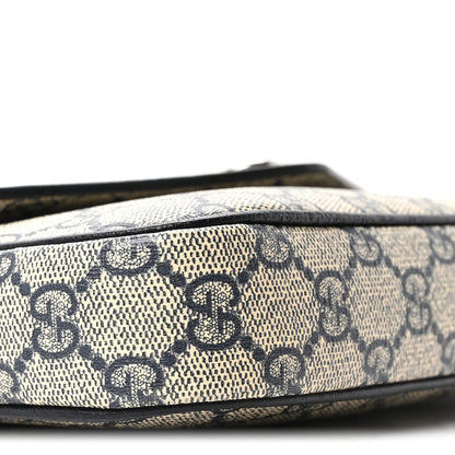 GG Supreme Monogram Textured Dollar Calfskin Web Mini Ophidia Envelope Shoulder Bag Beige Blue