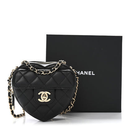 Lambskin Quilted CC In Love Heart Clutch With Chain Black