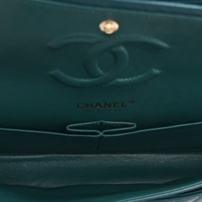 Caviar Chevron Quilted Medium Double Flap  Green