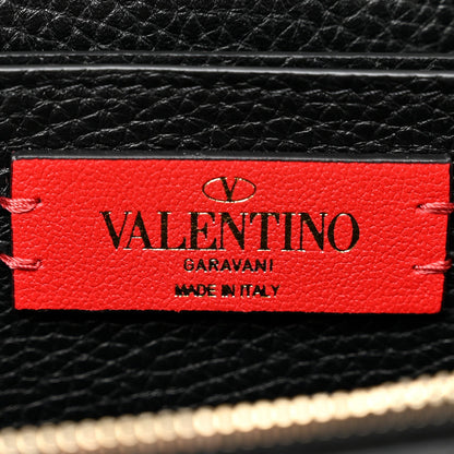 Pebbled Calfskin Rockstud Flap Wallet On Chain Black