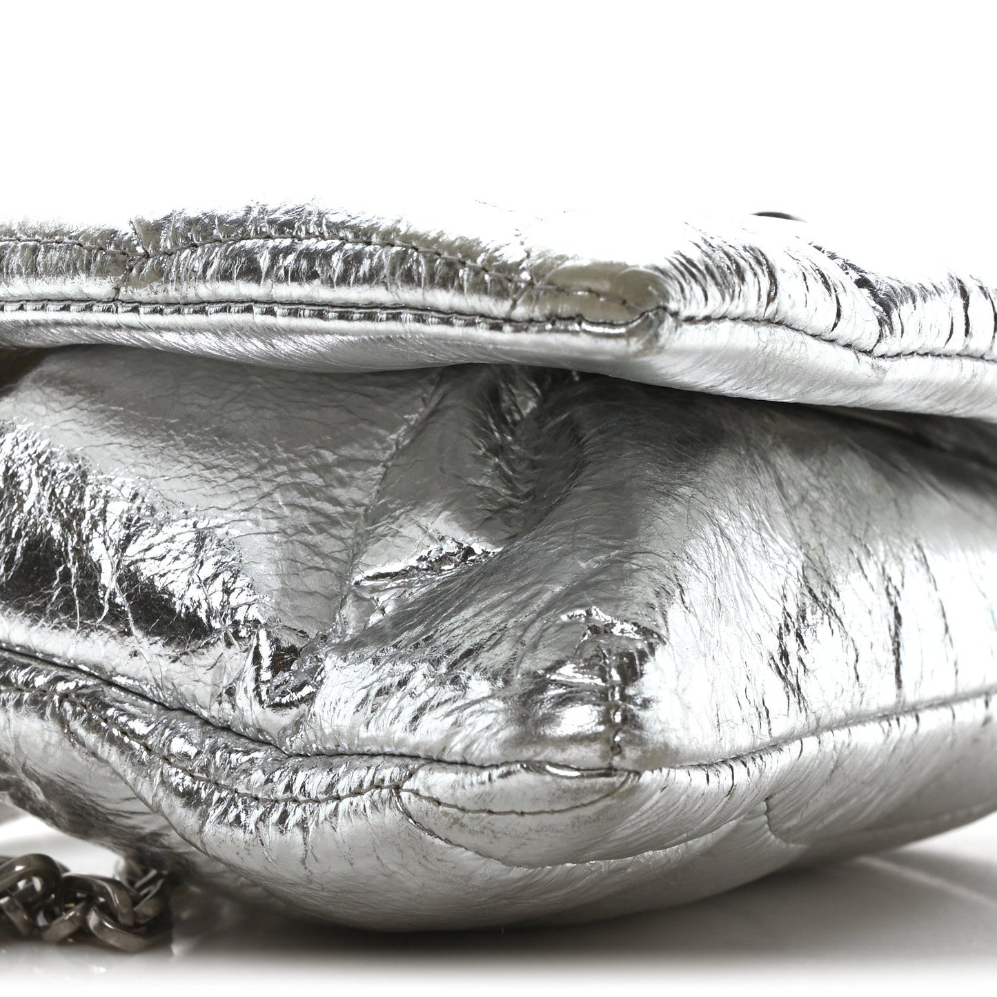 Metallic Crinkled Nappa Pillow Quilted Tiny Softie Bag Silver