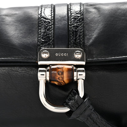 Calfskin Bamboo Croisette Clutch Black