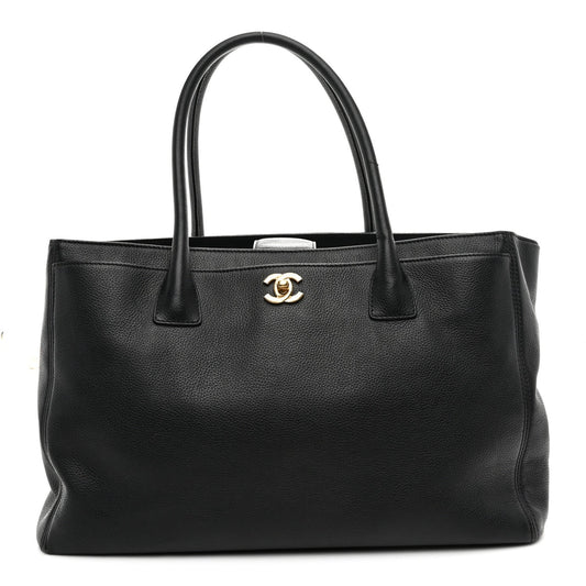 Calfskin Cerf Executive Shopper Tote Black