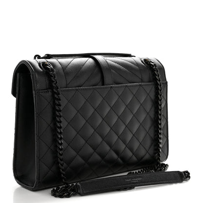 Grain De Poudre Textured Mixed Matelasse Triquilt Medium Monogram Monochrome Satchel Black