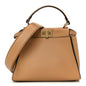 Vitello Seta Canvas FF Embroidered Mini Peekaboo Iconic Satchel Miele Scuro Poudre