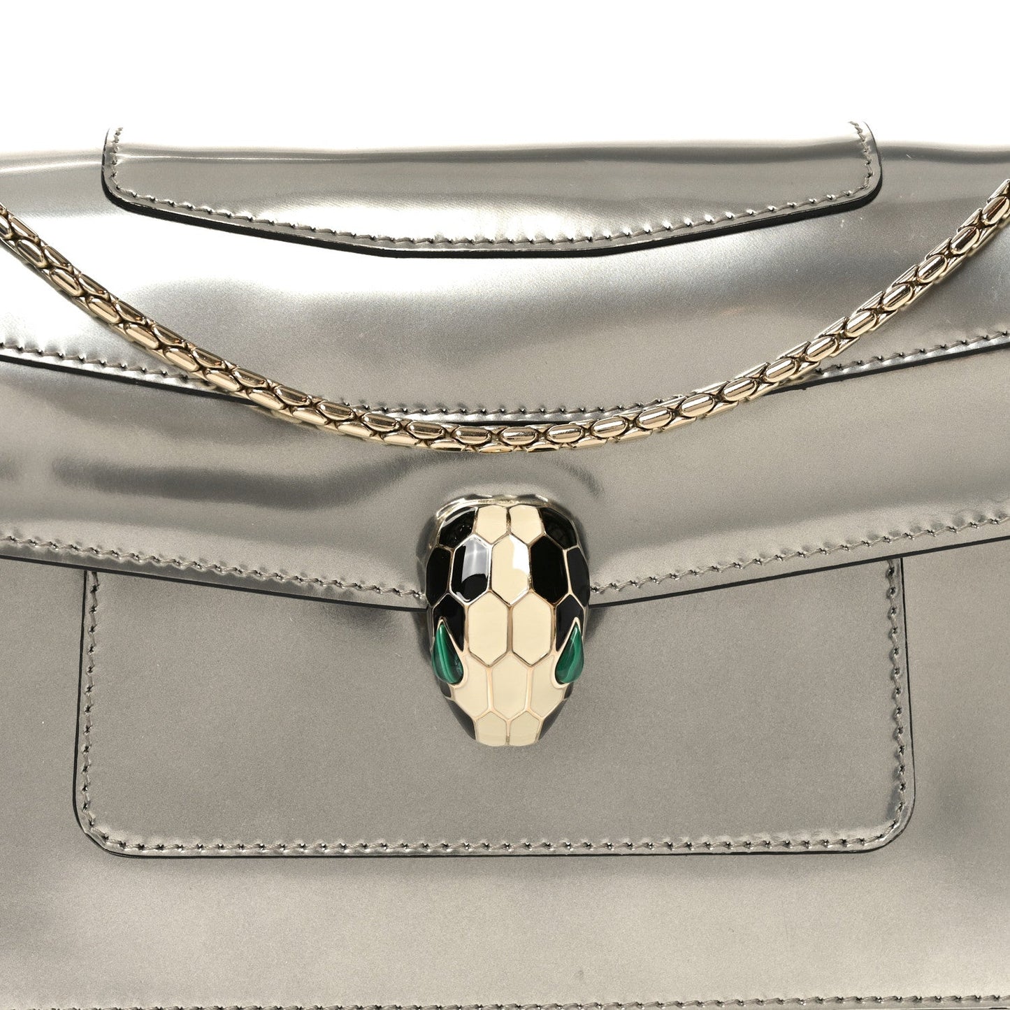 Metallic Calfskin Serpenti Forever Shoulder Bag Silver