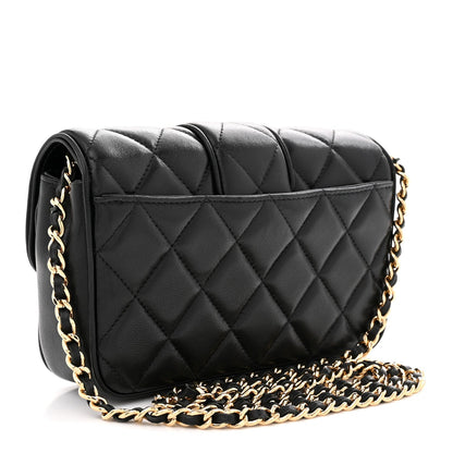 Lambskin Quilted Tab Mini Flap Black