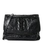 Crinkled Calfskin Matelasse Monogram Medium Niki Chain Satchel Black
