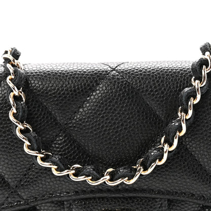 Caviar Quilted Flap Card Holder On Chain Black
