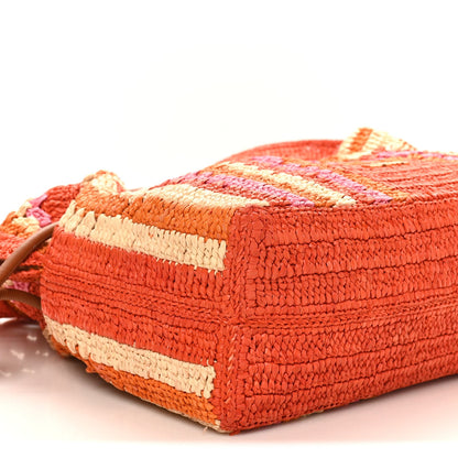 X PAULA'S IBIZA Raffia Striped Medium Flamenco Knot Clutch Bright Orange Pink