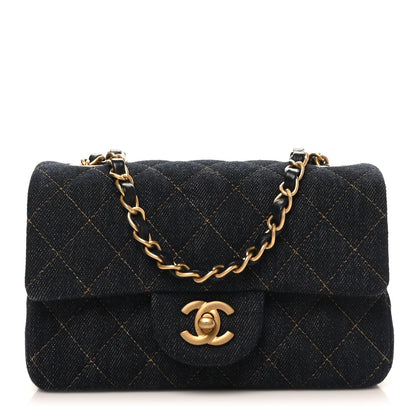Denim Quilted Mini Rectangular Flap Dark Blue