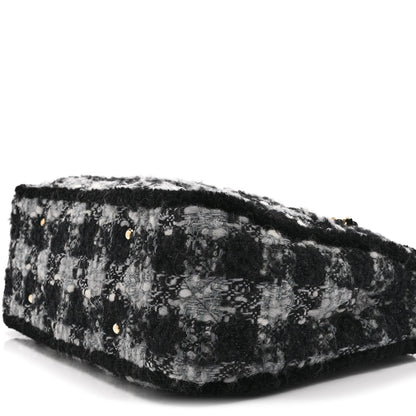 Tweed Shearling Quilted Lambskin Shopping Tote  Black Grey