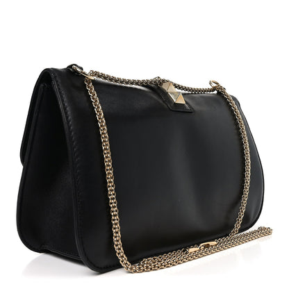 Vitello Large Glam Lock Rockstud Flap Black