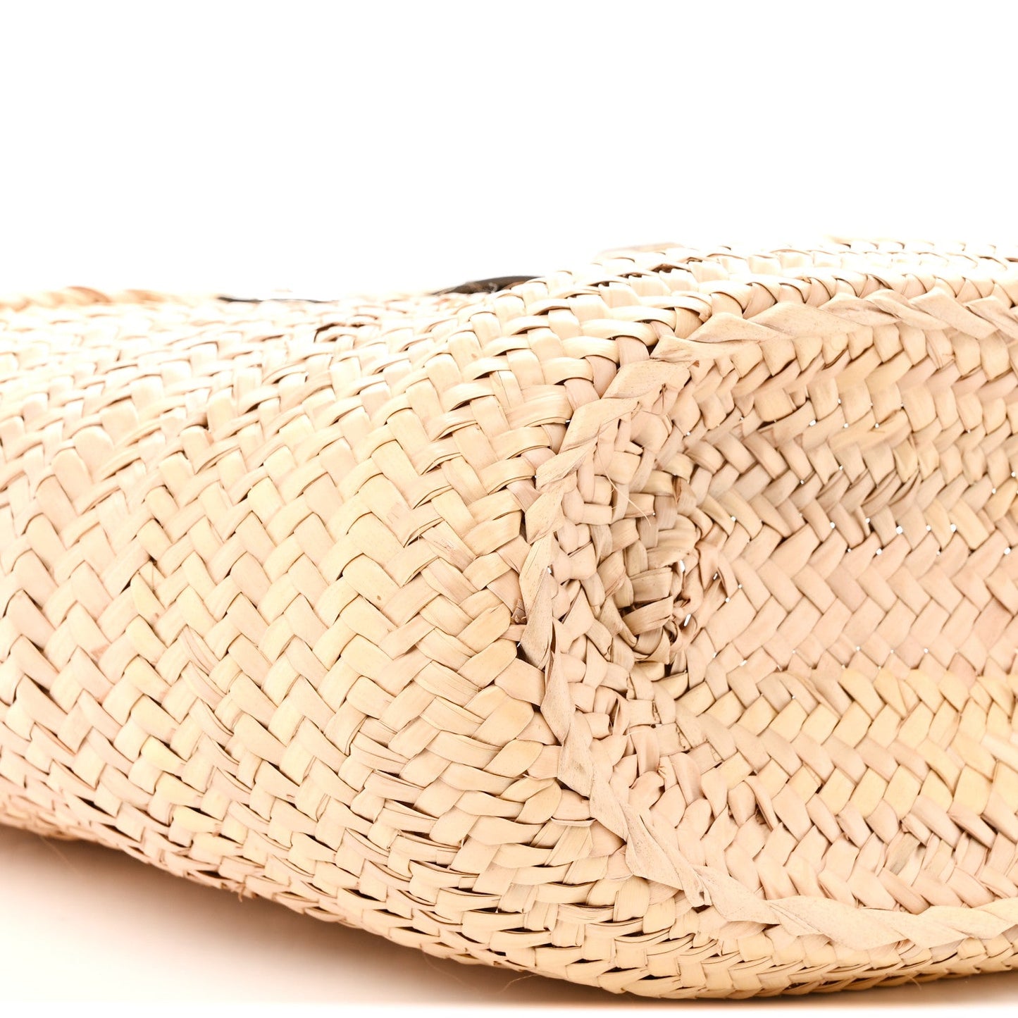 Raffia Calfskin Medium Chain Basket Tote Bag Natural Black