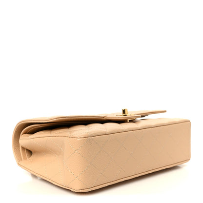 Caviar Quilted Medium Double Flap Beige