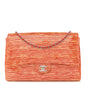 Patent Calfskin Striped Clutch With Chain Flap Red
