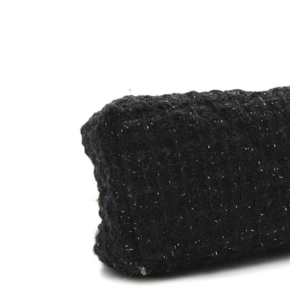 Tweed Quilted Kiss Lock Clutch Black