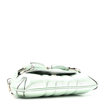 Iridescent Nappa Vertical Matelasse Small Maxi Horsebit Chain Shoulder Bag Iridescent Salvy Green