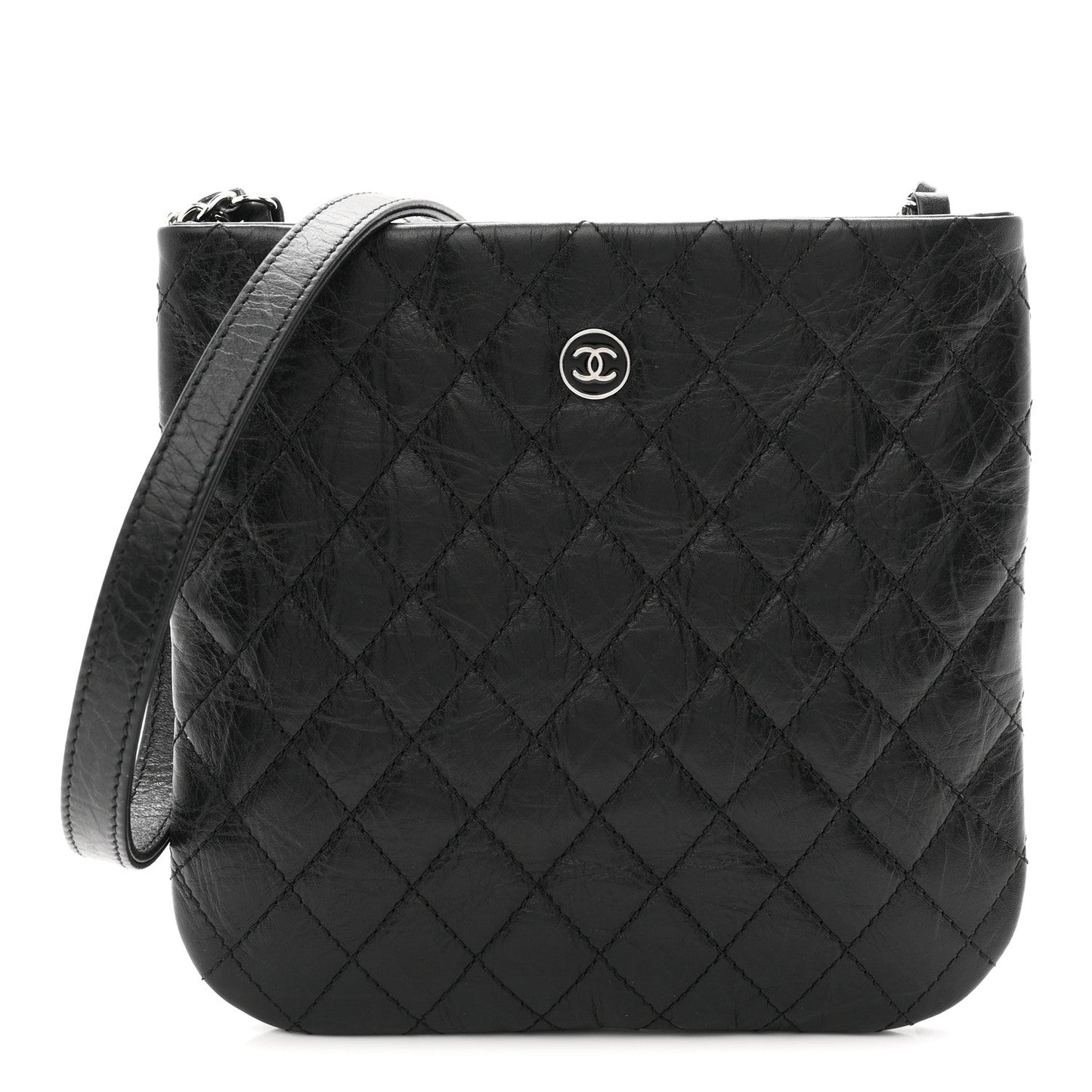 Aged Calfskin Quilted Crossbody Bag Black