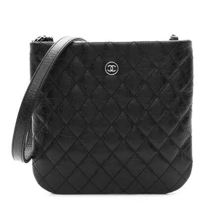 Aged Calfskin Quilted Crossbody Bag Black