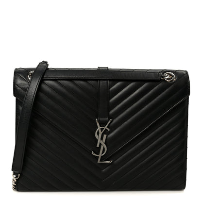 Smooth Calfskin Matelasse Chevron Large Monogram Satchel Black