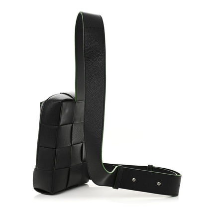 Calfskin Intrecciato Mini Cassette Sling Bag Black Parakeet