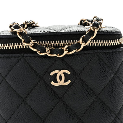 Caviar Quilted Small Vertical Coco Beauty Vanity Case With Chain Black
