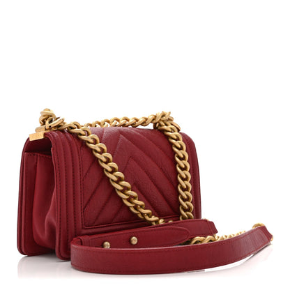 Caviar Chevron Quilted Small Boy Flap Dark Red