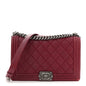 Calfskin Quilted Double Stitch New Medium Boy Flap Burgundy