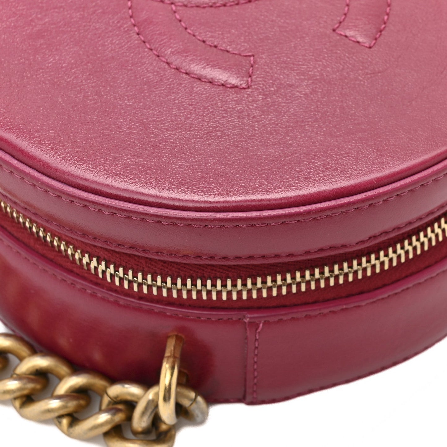 Glazed Calfskin Round As Earth Evening Bag Rouge