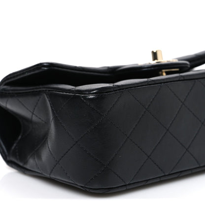 Lambskin Quilted Mini Top Handle Rectangular Flap Black
