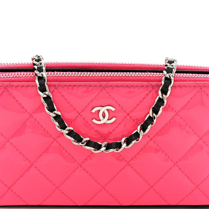 Patent Quilted Small Clutch With Chain Pink Black