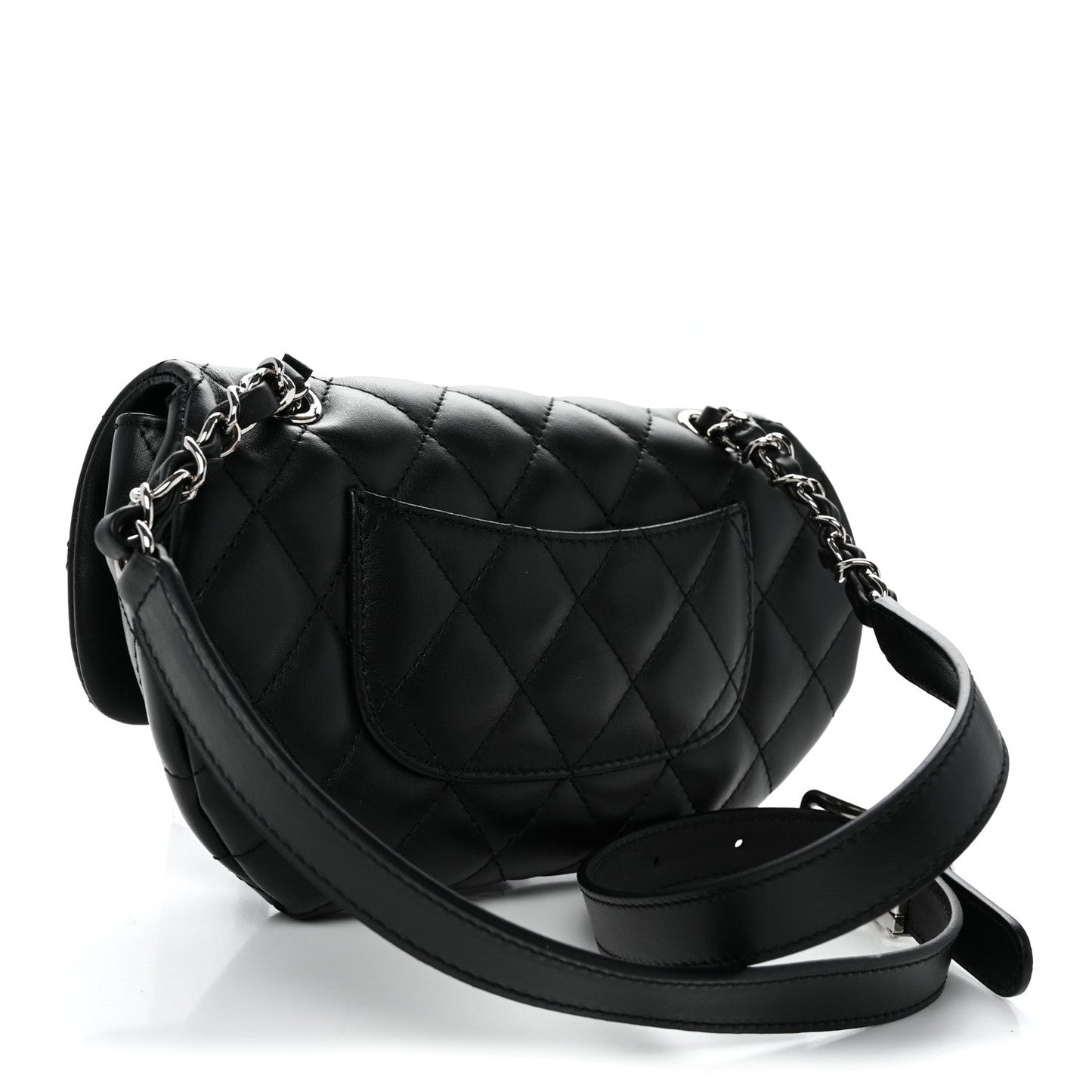 Calfskin Quilted CC Uniform Flap Belt Bag Black