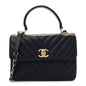 Lambskin Chevron Quilted Small Trendy CC Flap Dual Handle Bag Navy