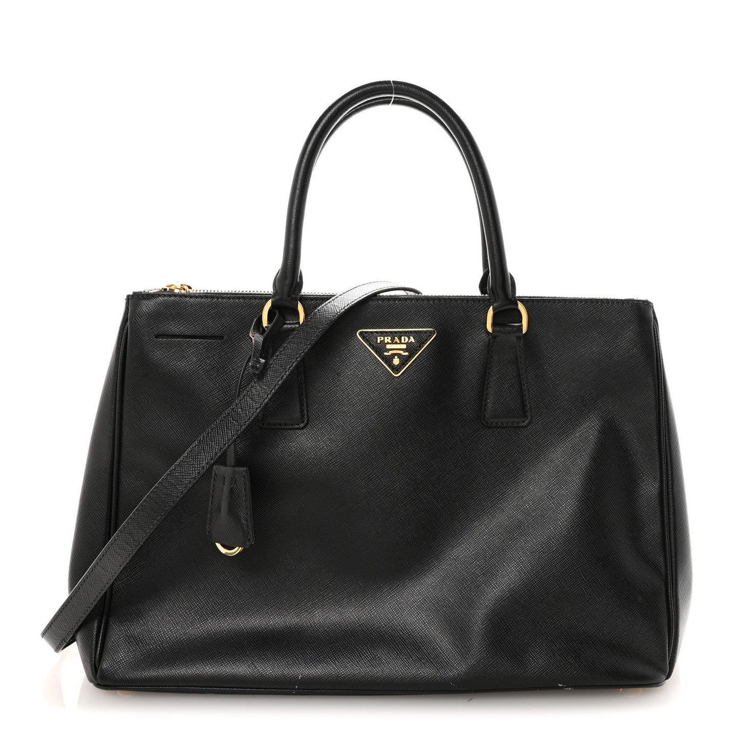 Saffiano Lux Medium Galleria Double Zip Tote Black