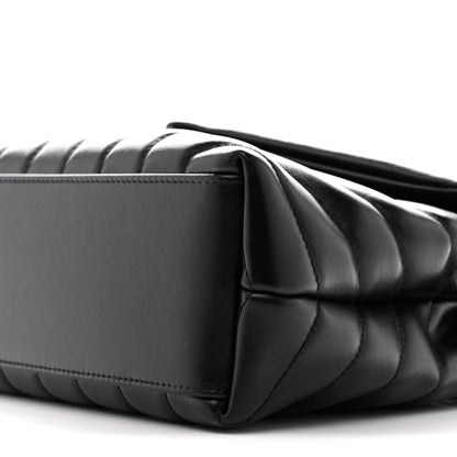 Calfskin Y Quilted Monogram Monochrome Small Loulou Chain Satchel Black