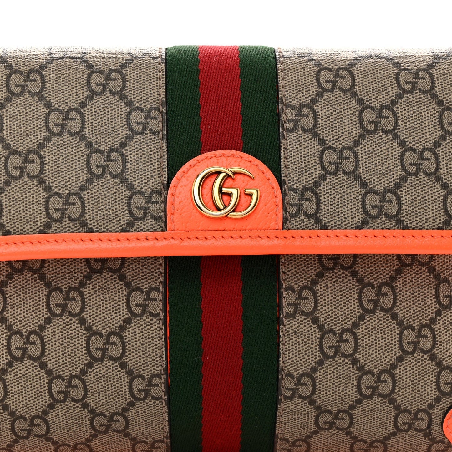 GG Supreme Monogram Web Small Ophidia Belt Bag Beige Ebony Orange Fluo
