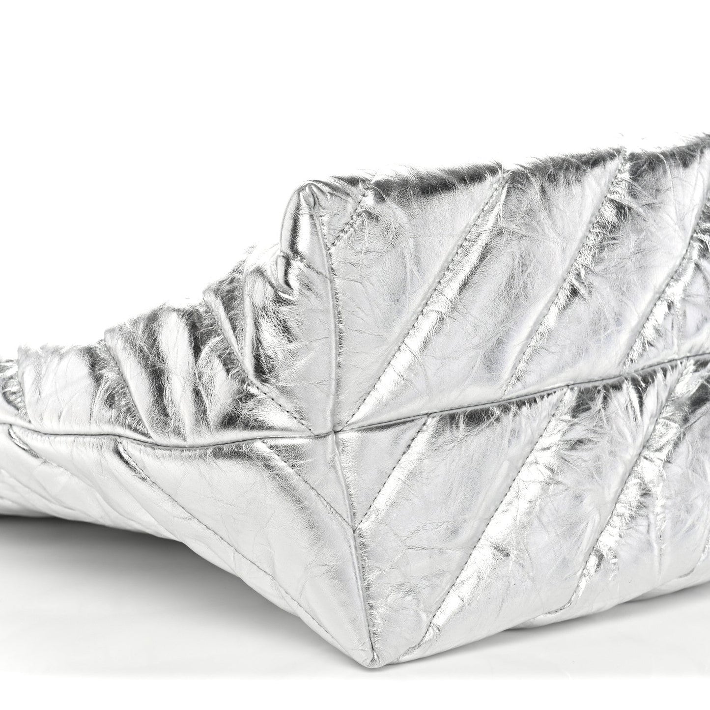 Metallic Crushed Calfskin Quilted Medium Crush Carry All Tote Bag Silver