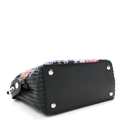 Calfskin Trapuntata Floral Small DotCom Click Chain Satchel Black Multicolor
