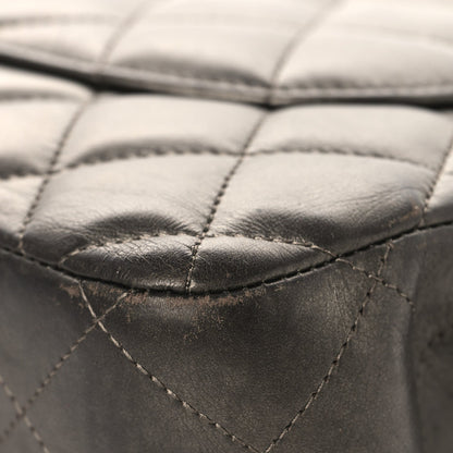 Metallic Lambskin Quilted Jumbo Double Flap Pewter