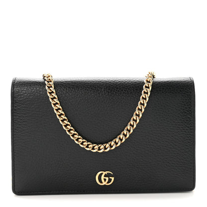 Calfskin Mini GG Marmont Chain Wallet Black