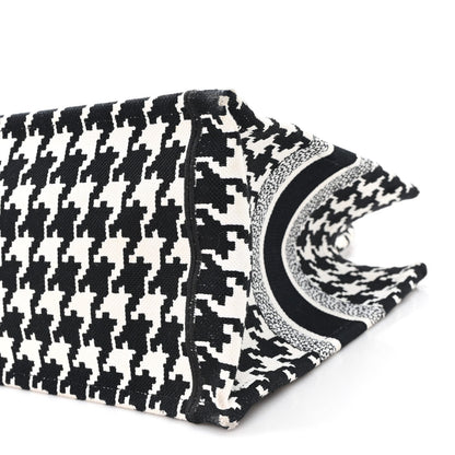 Canvas Macro Houndstooth Embroidered Medium Book Tote Black White