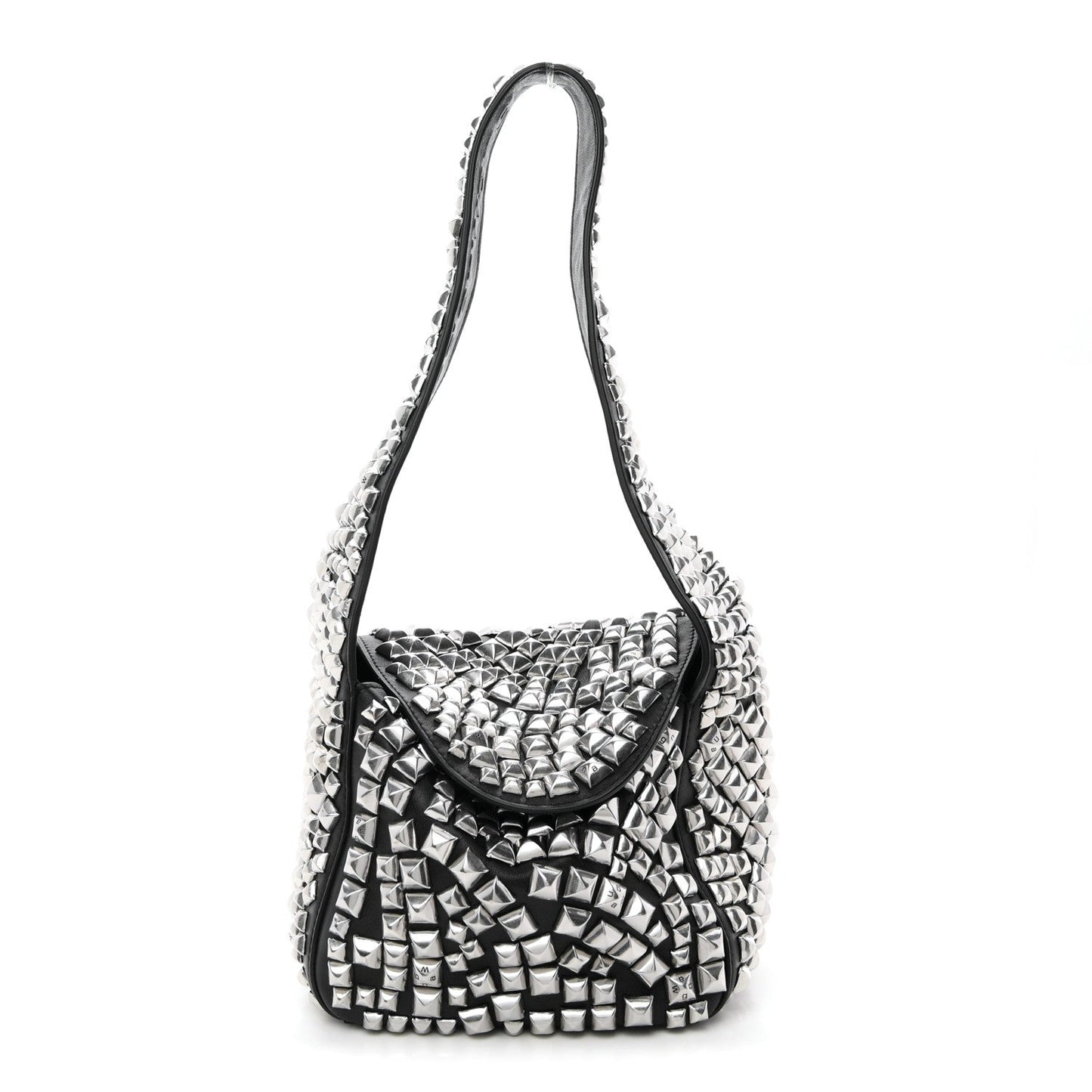 Sheepskin Studded Small Spike Hobo Black