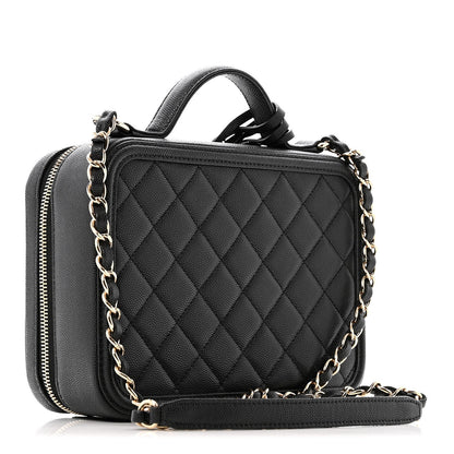 Caviar Quilted Medium CC Filigree Vanity Case Black